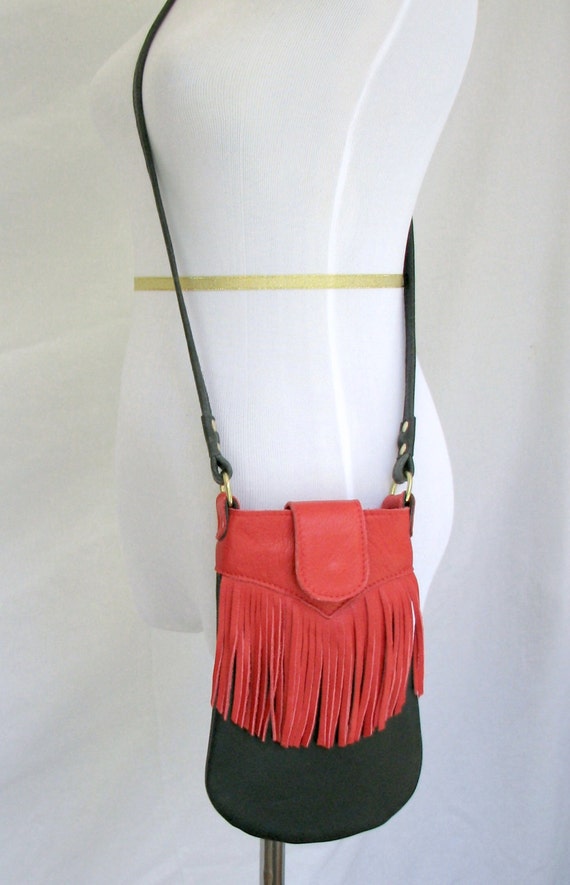 Red and Black Crossbody Fringe Bag Leather by aosLeather on Etsy