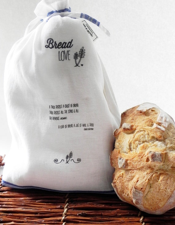 NEW Slim Style Cotton Linen Bread Bag Screenprinted with Bread Love ...