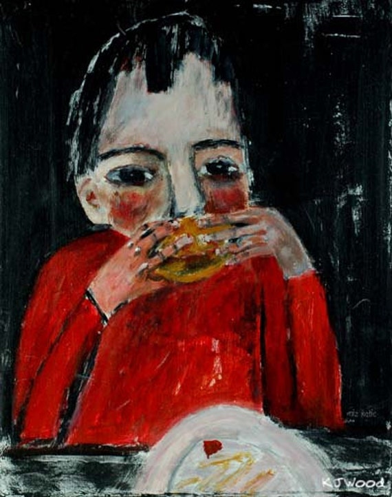 8x10 Print - Boy Eating Cheeseburger Free shipping in USA