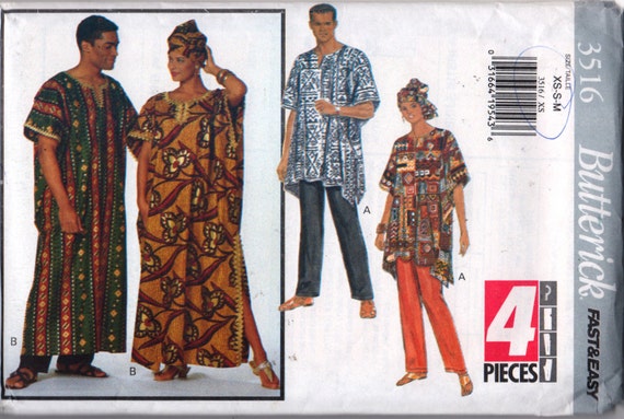 Butterick 3516 Very Easy Misses Mens Afrocentric Caftan Top