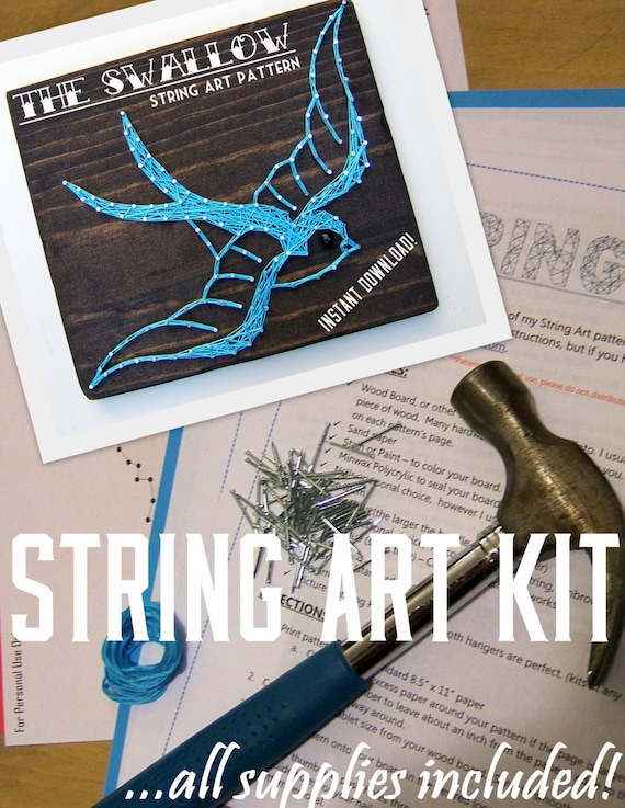 DIY String Art KIT - Vintage Swallow - All supplies included!