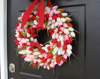 Valentine's Day Wreath- Valentine's Day Decor- Valentine Decoration- Tulip Wreath