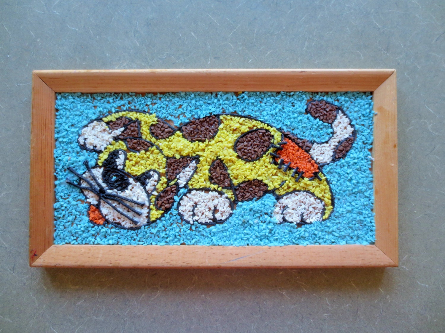 Vintage Gravel Art Gravel Painting Kitten Cat Art by BettyAndDot