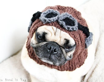 Aviator Dog Hat - Pug Hat - Aviator Costume - Dog Clothing - Pet Accessories - Dog Balaclava - Dog Beanie - Gift for Pet Parents