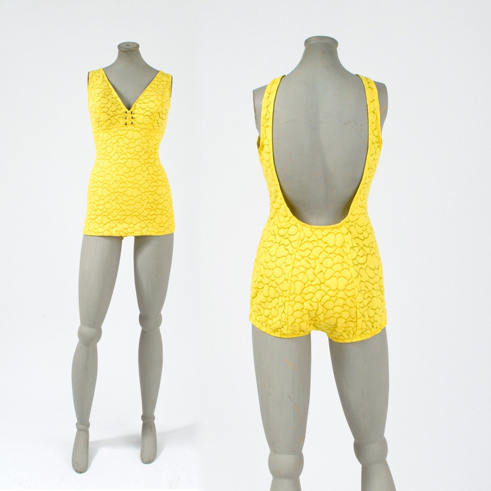 1960's Yellow Catalina Bathing Suit: Vintage One Piece