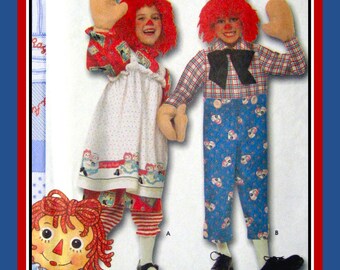RAGGEDY ANN & ANDY- Children’s Costume Sewing Pattern-Complete Wardrobe-Pinafore-Bloomers-Pants-Wigs- Mitten Hand- Uncut -Size 3-8-Rare Opp