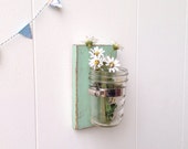Seafoam wall vase wooden rustic flower mason jar sconce distressed - single
