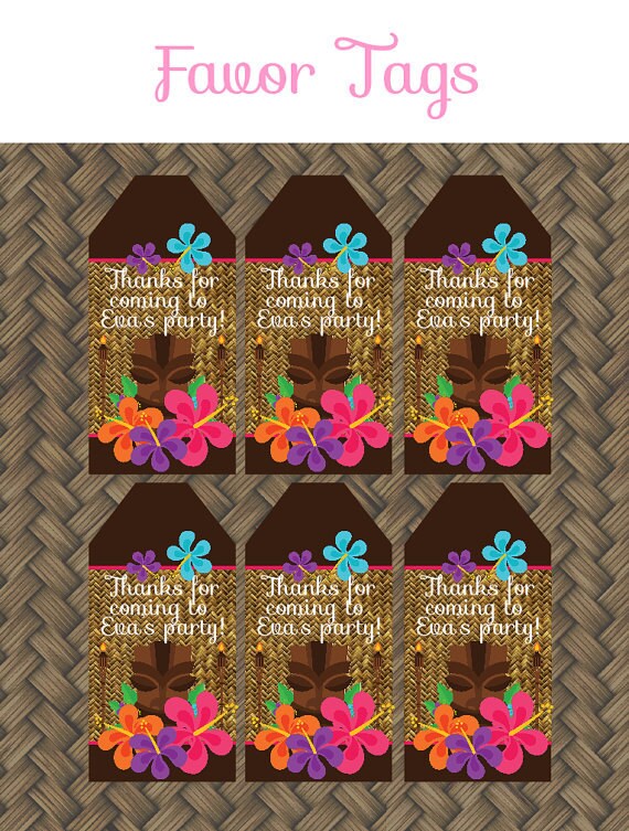 Hawaiian Luau Birthday Party FAVOR TAGS Printable Kids Luau