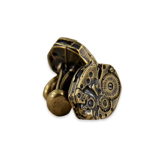 Steampunk Watch Movement Cuff Links - Solid Bronze One piece Cufflinks by GwenDelicious steampunk buy now online