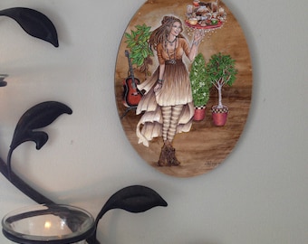 Goddess Caffeina Oval Tile Wall Hanging by Mickie Mueller
