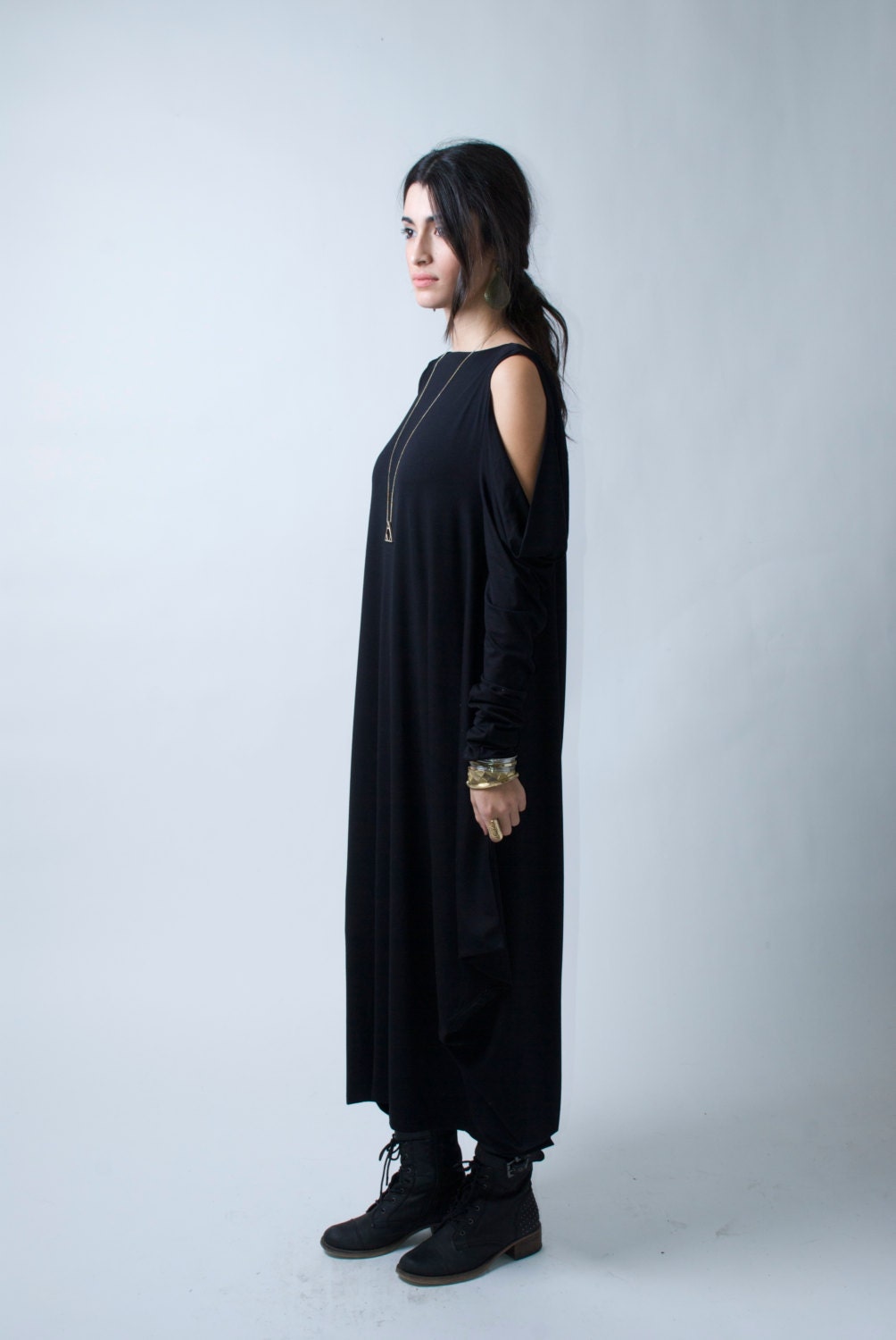 XXL Dress / Plus Size Dress / Black Dress / Draping Dress