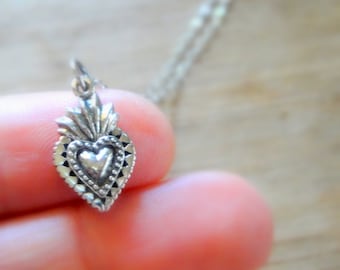 Sterling Silver Sacred Heart Charm Necklace