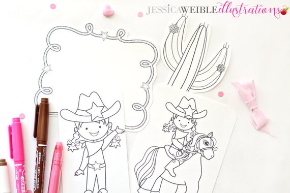 Cowgirl Up Cute Digital Stamps, Cowgirl Line Art, Digital Stamp - Instant Download - Cute Cowgirl Stamps Il_570xn