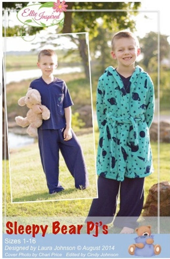 Sleepy Bear Pjs - Ellie Inspired PDF Pattern Size 1 - Size 16 Pajamas and Robe