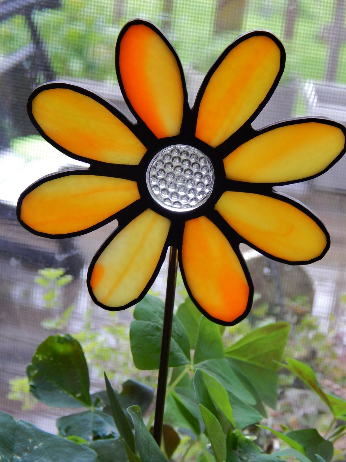 Stained Glass Flower Garden Stake/Pot Sticker Yellow