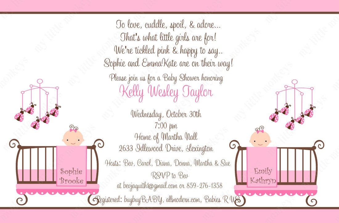 10 Twin Girl Baby Shower Invitations with Envelopes. Free