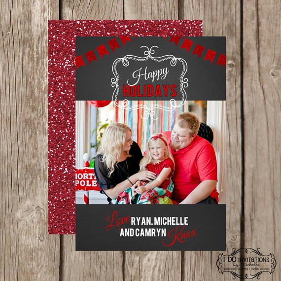 Chalkboard Glitter Holiday Photo Card - Digital File Il_570xn