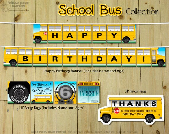 SCHOOL BUS Collection : Print at Home Wheels on the Bus Party Decoration | Back to School Birthday | Yellow School Bus | Digital Files Il_570xn