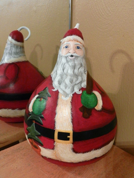 Handpainted Santa Gourd by BostfulBits on Etsy