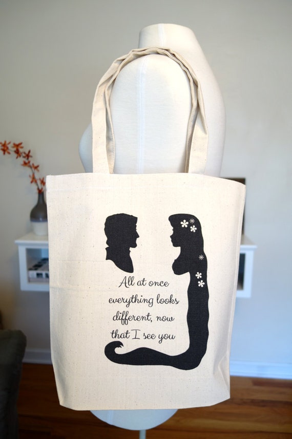 tangled tote bag, rapunzel, flynn rider, floating lanterns, disney tote bag, disney, tangled