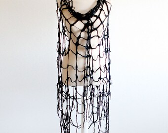 Spider Web Gothic Clothing Scarf - Cobweb Felt Scarf Wrap in Black