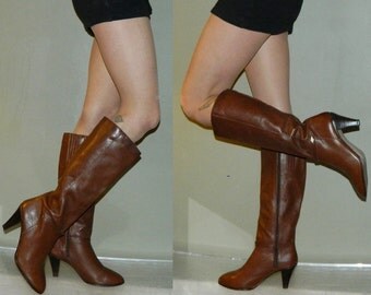 vintage 80s boots size 8 8.5 zip up brown leather campus boots
