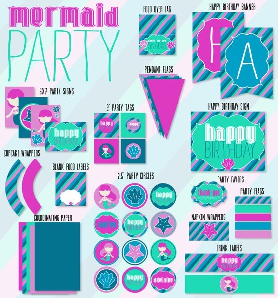 Mermaid Party PRINTABLE Full Collection by Love The Day Il_570xn