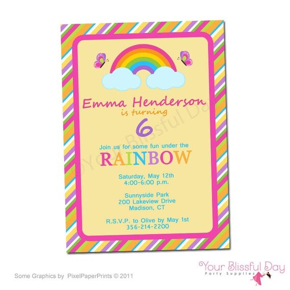 PRINTABLE Girl Rainbow Party Invitations #535 Il_570xn