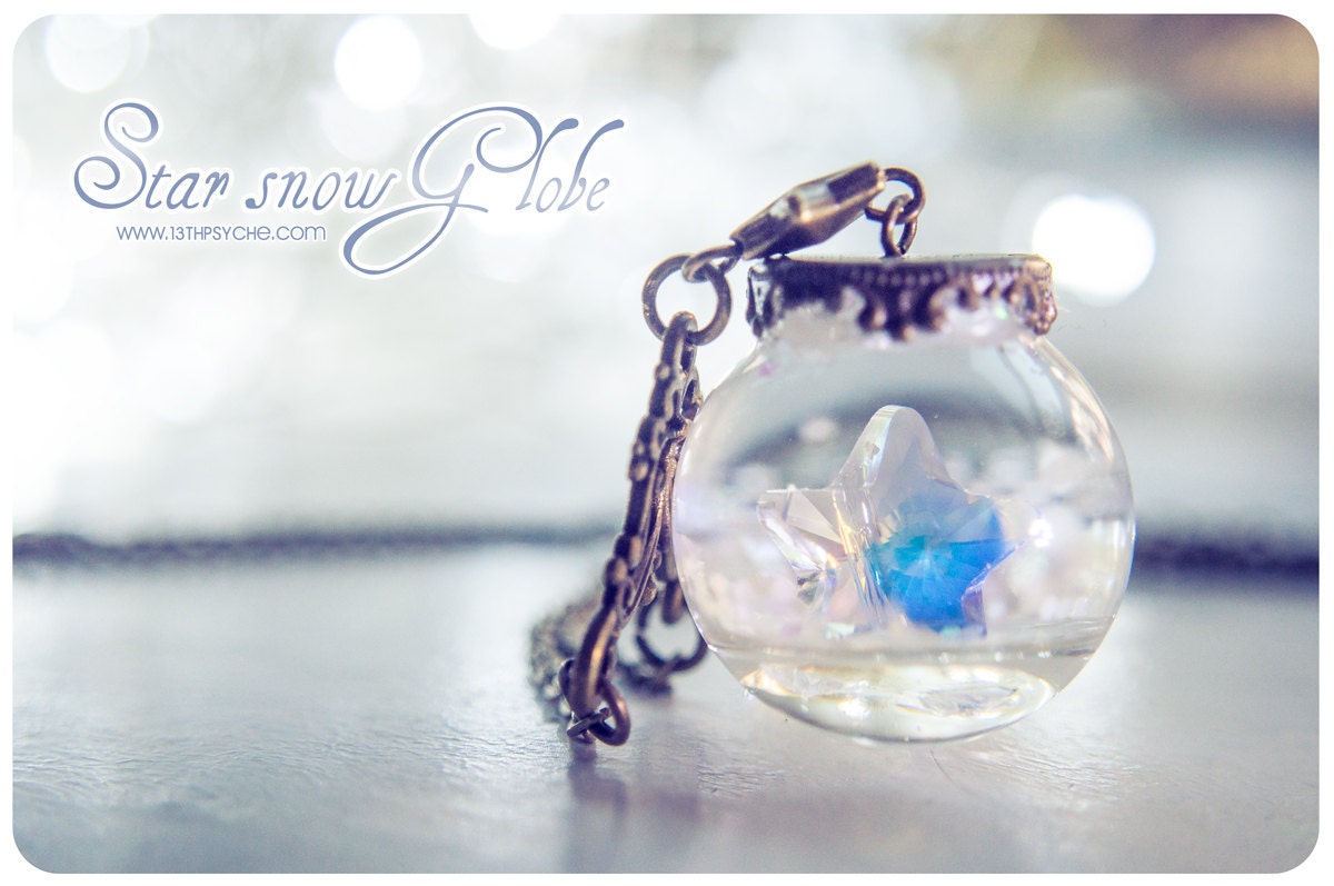 Star SnowGlobe necklace star necklace glass orb necklace