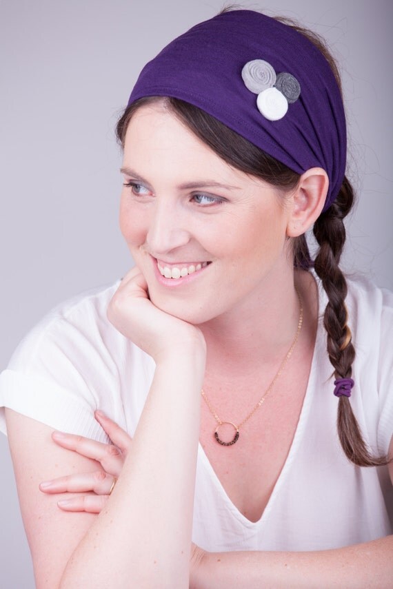 Purple headband, purple headwrap, wide jersey headband, flower headband