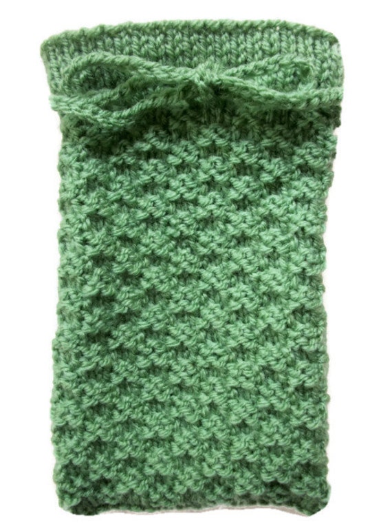 Tarot card bag Hand knitted pouch Green woodland design Runes