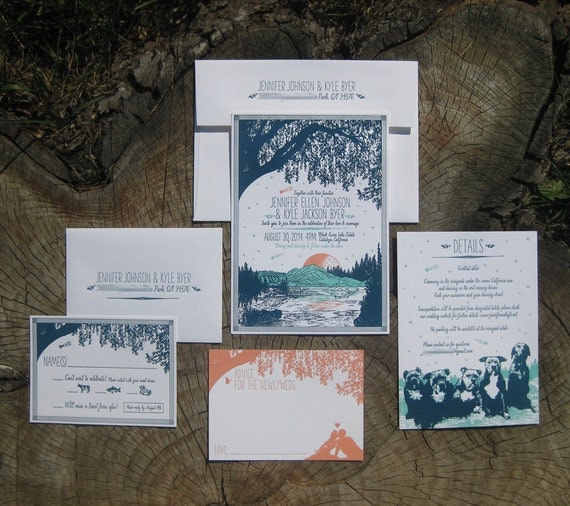 Autumn Vineyards in the Mountains Custom Letterpress Wedding Invitation Suite