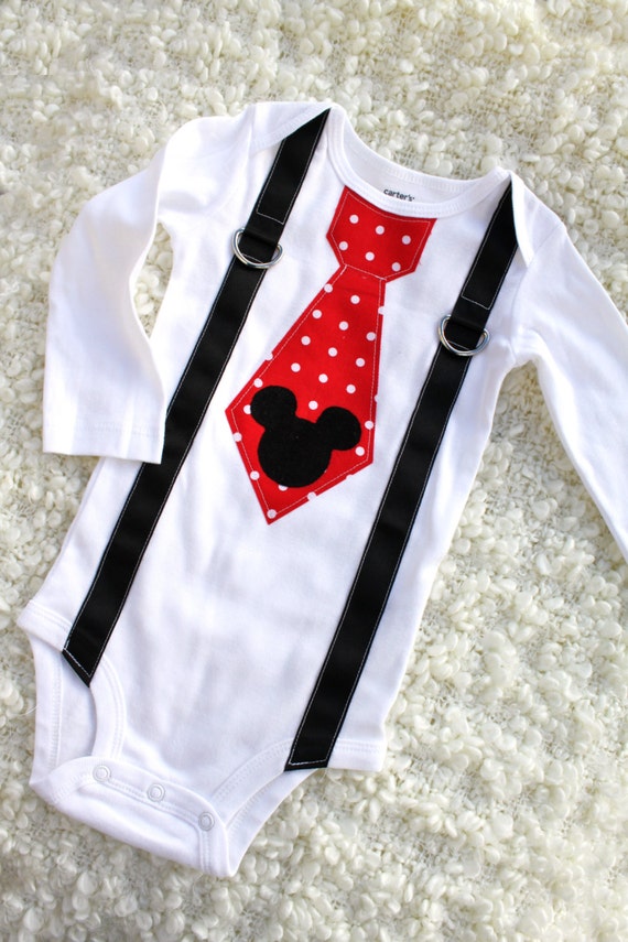 Items similar to Mickey Mouse Birthday Tie & Suspender Bodysuit ...