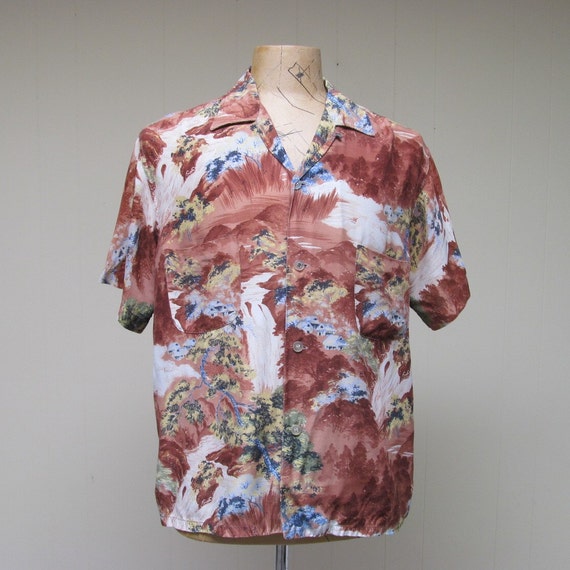Vintage 1950s Mens Hawaiian Shirt / 50s Rayon Aloha Shirt Made