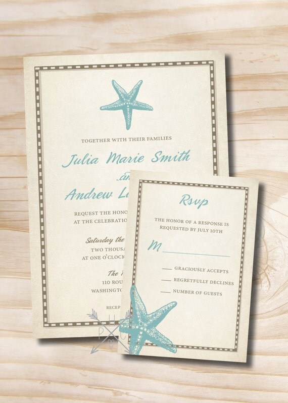 RUSTIC STARFISH Wedding Invitation And Response Card RUSTIC STARFISH Wedding Invitation And Response Card