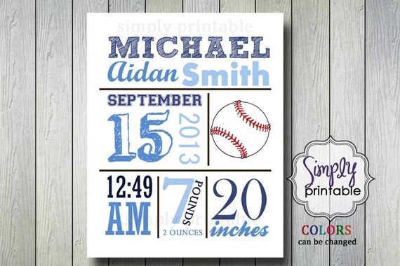 Baseball Birth Announcement 8x10 Printable Nursery Wall Art Printable Il_570xn