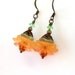 Lucite flower crystal earrings - layered earrings, orange and green, antiqued brass, Austrian crystal, orange Fall jewelry, lucite jewelry