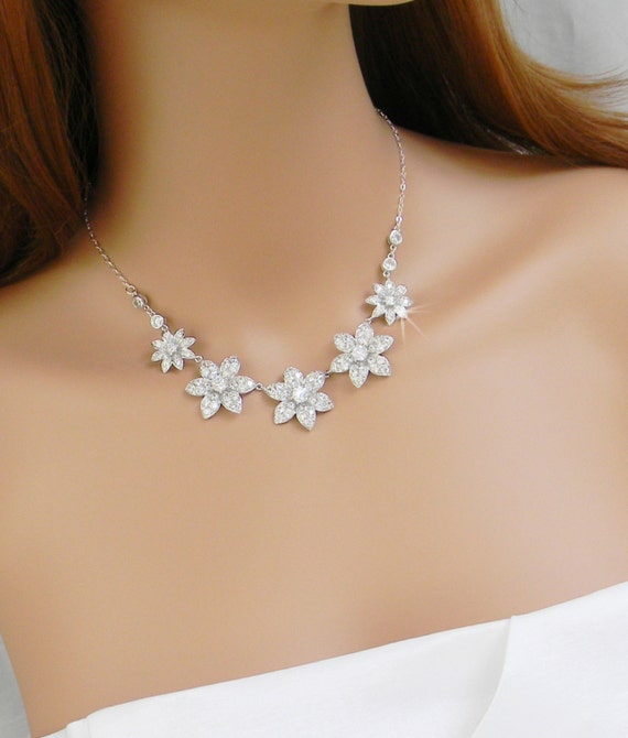 Bridal Flower Necklace Dainty Wedding Necklace By CrystalAvenues   Il 570xN.615072896 Iblr 