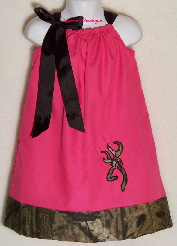 CAMO Pillowcase Dress / Hot Pink Deer / Mossy by KarriesBoutique