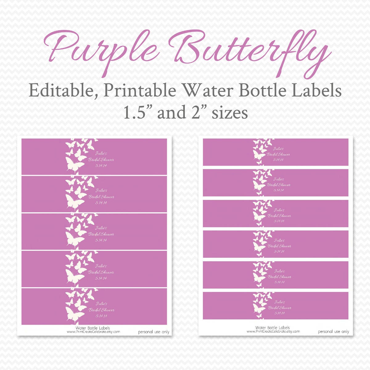 Water Bottle Labels Purple Butterfly Girl Baby Shower