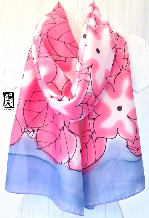 Large Silk Scarf Handpainted Gift for her Gift Wrapped Pink