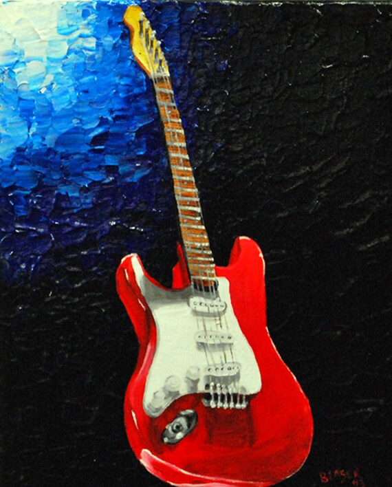 fender guitar sticker art print painting original by
