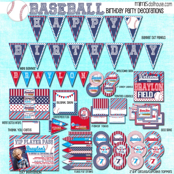 Baseball Decorations- Printable All Star Party Birthday Party Decorations- Baseball Party Decorations PDF/JPEG Il_570xn