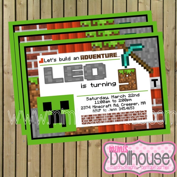 Minecraft Party Invitation- Printable Minecraft Inspired Birthday Invitation- Minecraft Birthday Party Invitation PDF/JPEG Il_570xn