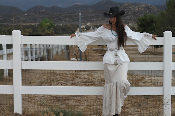 LAST ONE "Romantique" /One size fits most / the Cheyenne // Romantic Maxi/Long skirt with lace overlay in Beige /Ready to Ship /OOAK