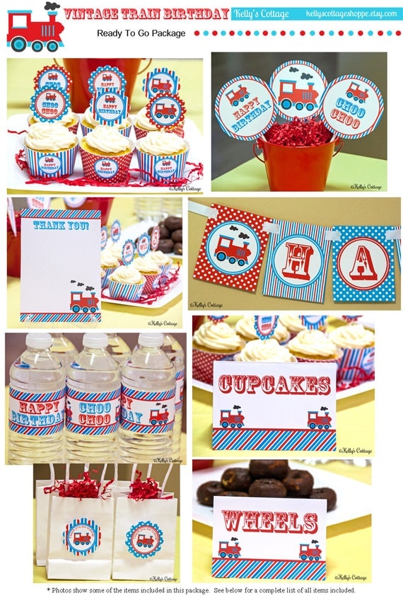 Vintage Train Birthday Party Ready To Go Package, Instant Download, Printable DIY Package Il_570xn