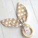 Natural Wooden Teething Ring Soother 'BUNNY' in 'Elephants On Parade' and Organic Bamboo Terry....another baby gift idea from Cwtch Bugs