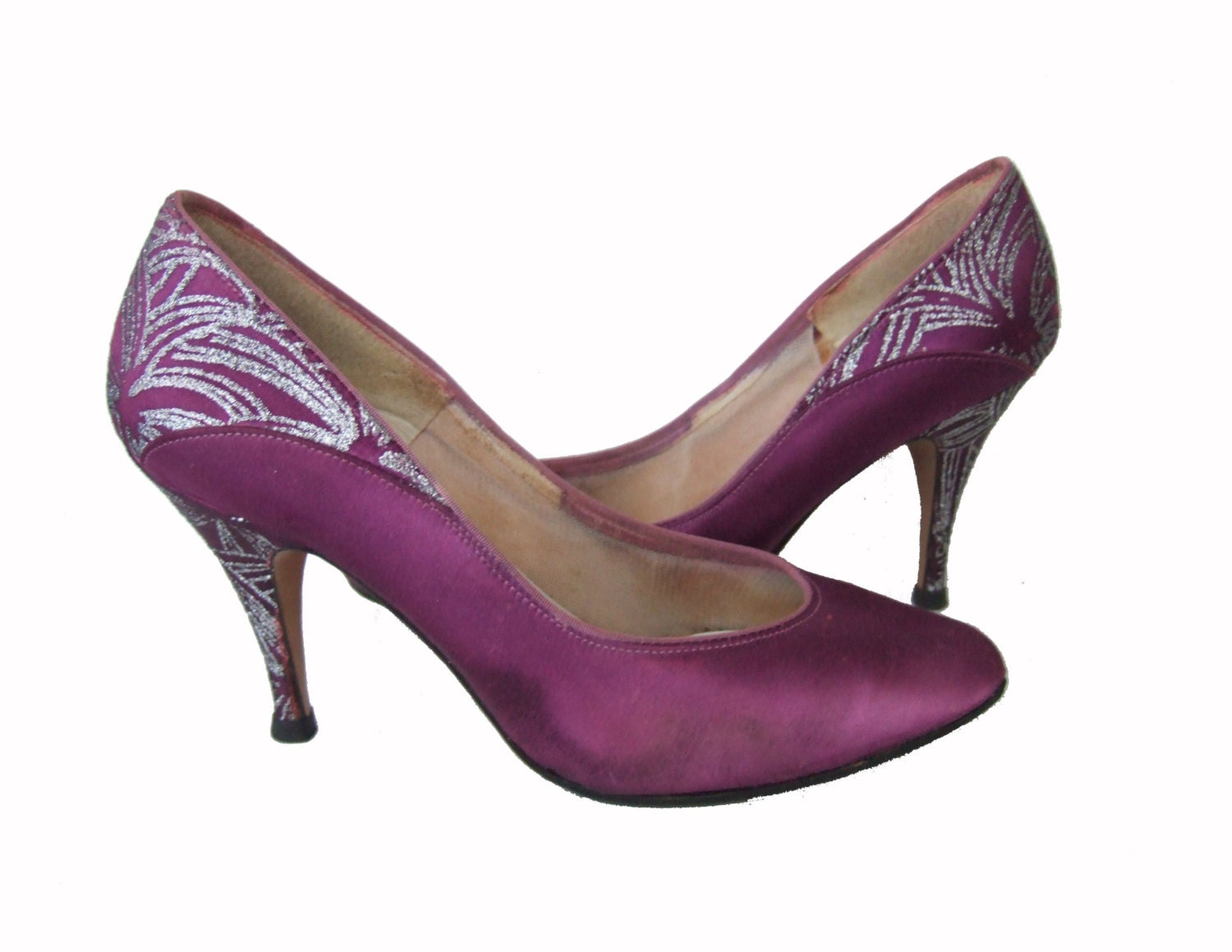 purple satin shoes
