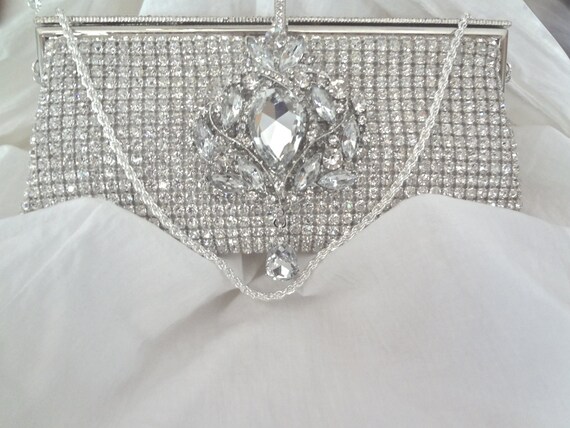 Bridal clutch Silver Rhinestone BLING by QueenMeJewelryLLC