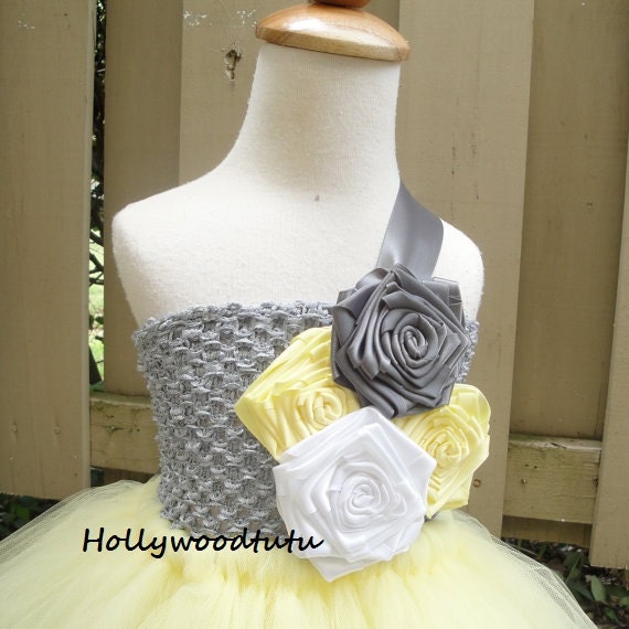 Items similar to yellow grey flower girl tutu dress on Etsy